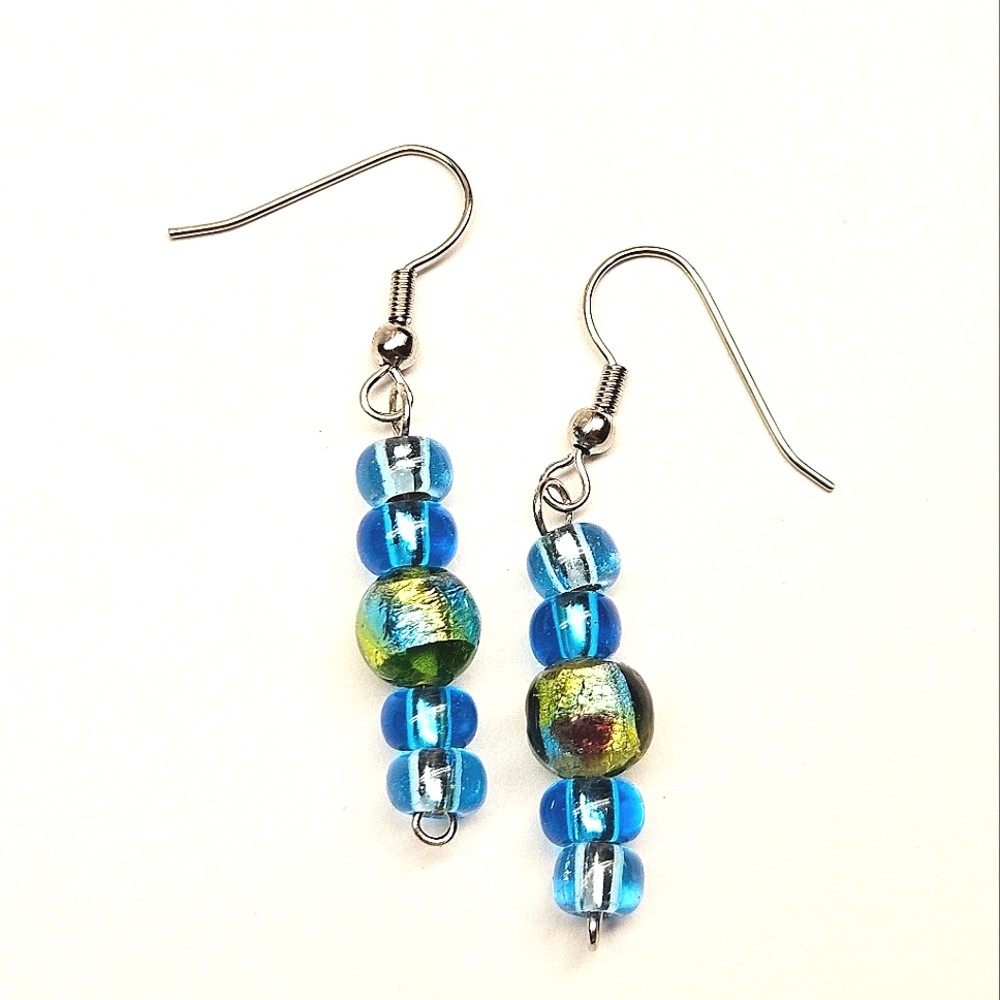 Blue and Green Glass Beaded Earrings